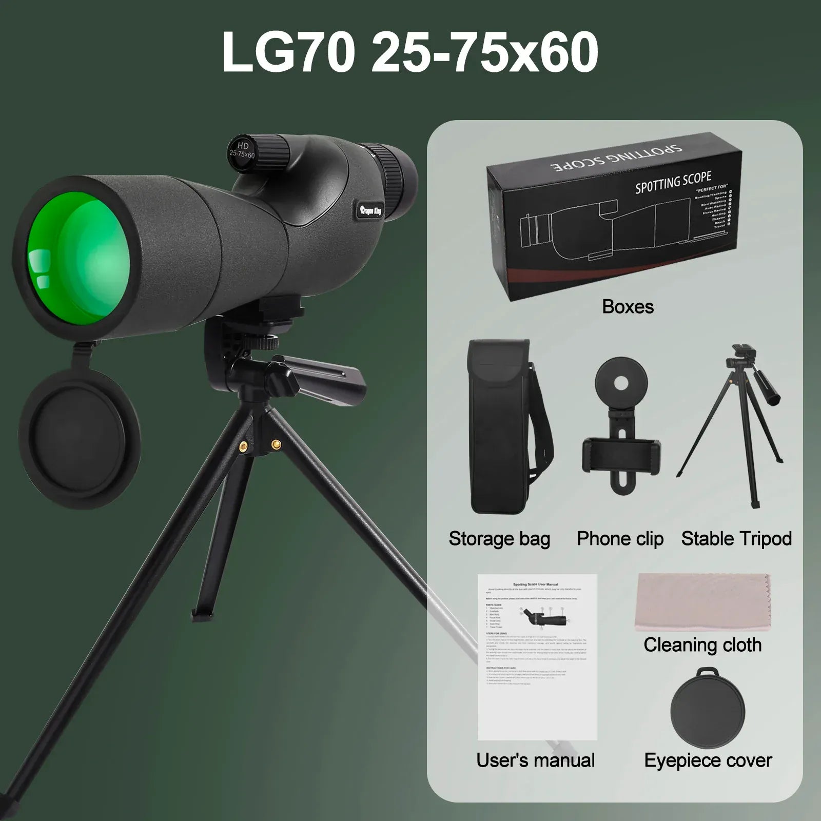 25-75x60 Spotting Scope - Waterproof, Tripod & Phone Adapter for Birding 25-75x60 Binoculars Powerful Zoom Monoculars Waterproof With Tripod Birdwatching Target Shooting Outdoor Travel Camping Use