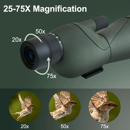 25-75x60 Spotting Scope - Waterproof, Tripod & Phone Adapter for Birding 25-75x60 Binoculars Powerful Zoom Monoculars Waterproof With Tripod Birdwatching Target Shooting Outdoor Travel Camping Use