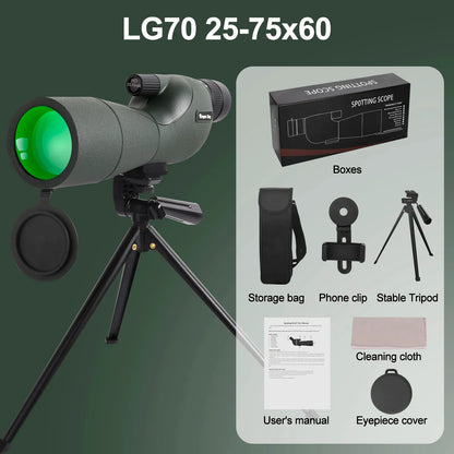 25-75x60 Spotting Scope - Waterproof, Tripod & Phone Adapter for Birding 25-75x60 Binoculars Powerful Zoom Monoculars Waterproof With Tripod Birdwatching Target Shooting Outdoor Travel Camping Use