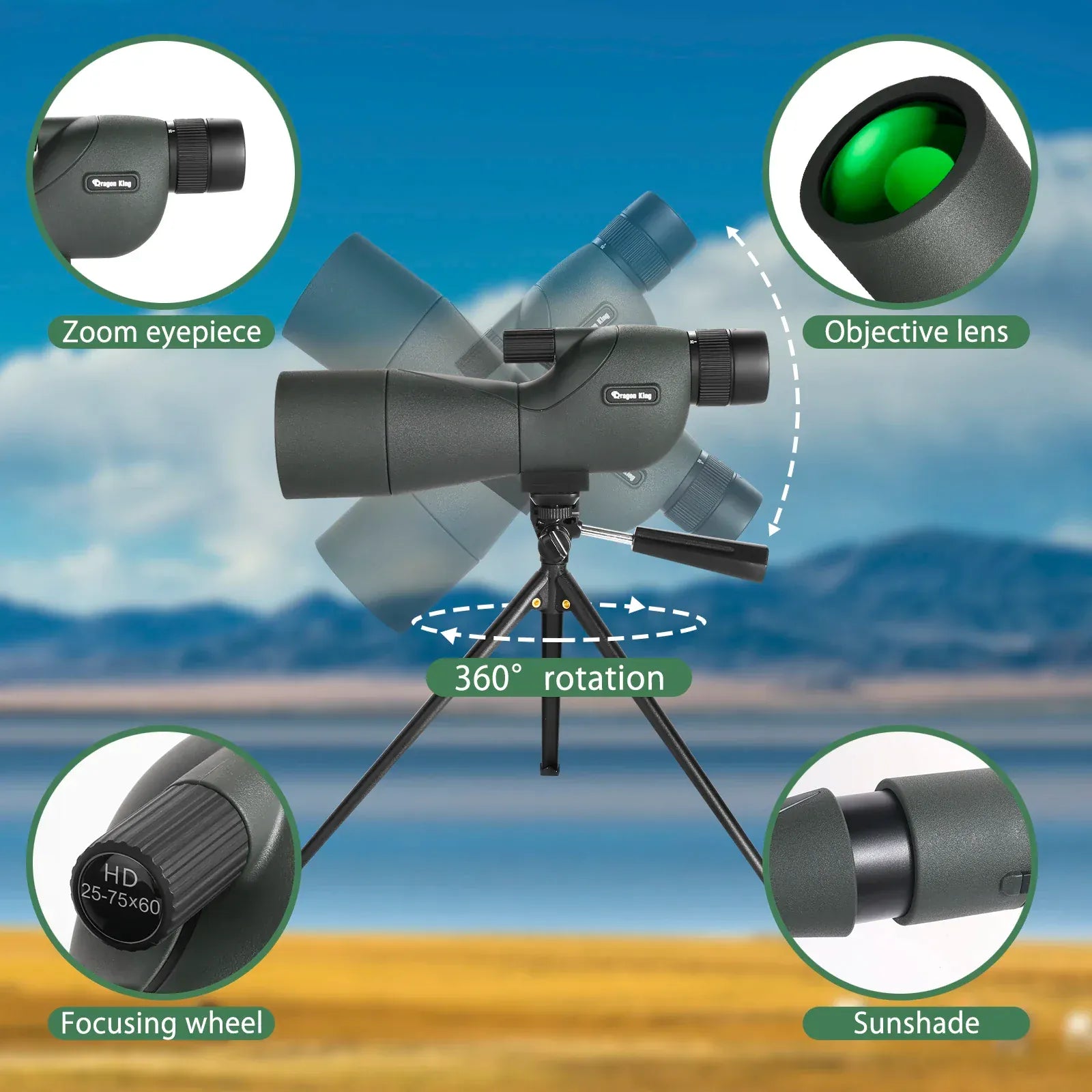 25-75x60 Spotting Scope - Waterproof, Tripod & Phone Adapter for Birding 25-75x60 Binoculars Powerful Zoom Monoculars Waterproof With Tripod Birdwatching Target Shooting Outdoor Travel Camping Use