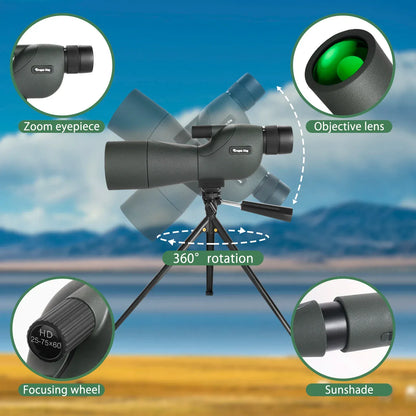 25-75x60 Spotting Scope - Waterproof, Tripod & Phone Adapter for Birding 25-75x60 Binoculars Powerful Zoom Monoculars Waterproof With Tripod Birdwatching Target Shooting Outdoor Travel Camping Use