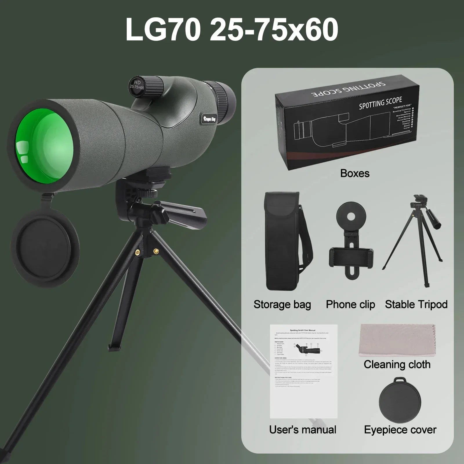 25-75x60 Spotting Scope - Waterproof, Tripod & Phone Adapter for Birding 25-75x60 Binoculars Powerful Zoom Monoculars Waterproof With Tripod Birdwatching Target Shooting Outdoor Travel Camping Use