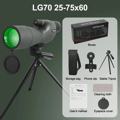 25-75x60 Spotting Scope - Waterproof, Tripod & Phone Adapter for Birding 25-75x60 Binoculars Powerful Zoom Monoculars Waterproof With Tripod Birdwatching Target Shooting Outdoor Travel Camping Use