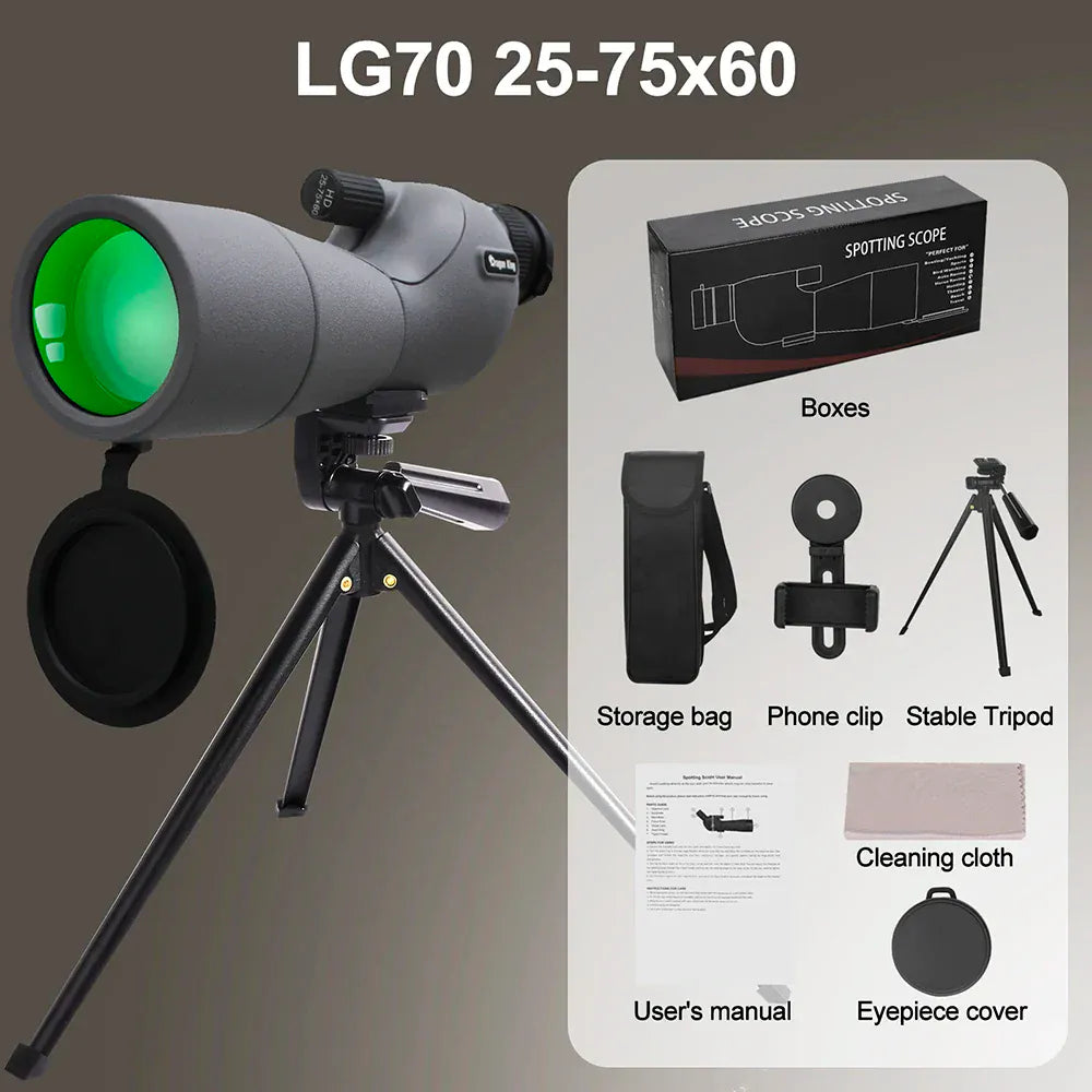 25-75x60 Spotting Scope - Waterproof, Tripod & Phone Adapter for Birding 25-75x60 Binoculars Powerful Zoom Monoculars Waterproof With Tripod Birdwatching Target Shooting Outdoor Travel Camping Use