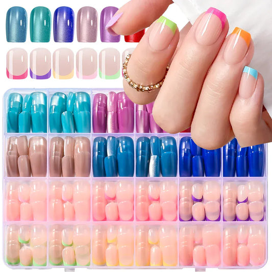 288pcs Cat-Eye/Color Designs Soft Gel False Nails S/M Square Cat Eye & French Press On Nails for Holiday Party Summer Nail Decor 288pcs Cat-Eye/Color Designs Soft Gel False Nails S/M Square Cat Eye & French Press On Nails for Holiday Party Summer Nail Decor