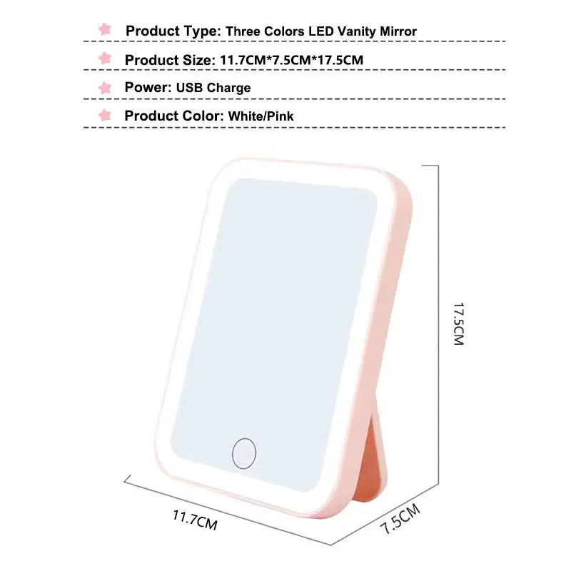 3 Colors LED Vanity Mirror with Touch Screen USB Rechargeable Dimming Makeup Mirror 3 Brightness Portable 3 Colors LED Vanity Mirror with Touch Screen USB Rechargeable Dimming Makeup Mirror 3 Brightness Portable