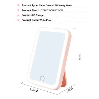 3 Colors LED Vanity Mirror with Touch Screen USB Rechargeable Dimming Makeup Mirror 3 Brightness Portable 3 Colors LED Vanity Mirror with Touch Screen USB Rechargeable Dimming Makeup Mirror 3 Brightness Portable