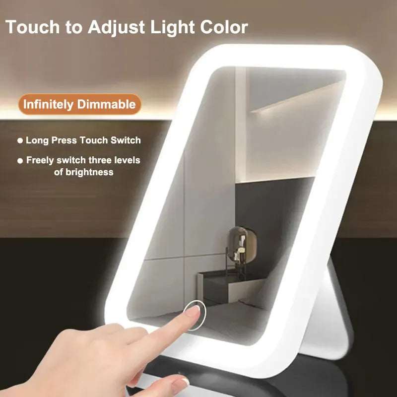 3 Colors LED Vanity Mirror with Touch Screen USB Rechargeable Dimming Makeup Mirror 3 Brightness Portable 3 Colors LED Vanity Mirror with Touch Screen USB Rechargeable Dimming Makeup Mirror 3 Brightness Portable