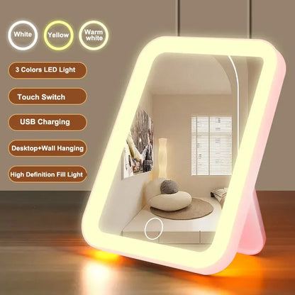3 Colors LED Vanity Mirror with Touch Screen USB Rechargeable Dimming Makeup Mirror 3 Brightness Portable 3 Colors LED Vanity Mirror with Touch Screen USB Rechargeable Dimming Makeup Mirror 3 Brightness Portable