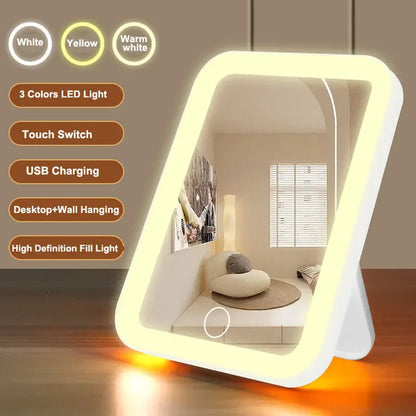 3 Colors LED Vanity Mirror with Touch Screen USB Rechargeable Dimming Makeup Mirror 3 Brightness Portable 3 Colors LED Vanity Mirror with Touch Screen USB Rechargeable Dimming Makeup Mirror 3 Brightness Portable
