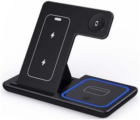 3 In 1 LED Fast Wireless Charger Stand Foldable Charging Station 3 In 1 LED Fast Wireless Charger Stand Foldable Charging Station