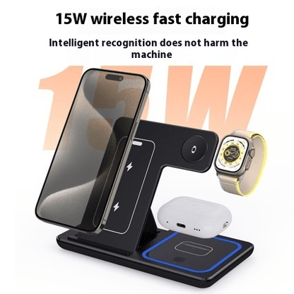 3 In 1 LED Fast Wireless Charger Stand Foldable Charging Station 3 In 1 LED Fast Wireless Charger Stand Foldable Charging Station