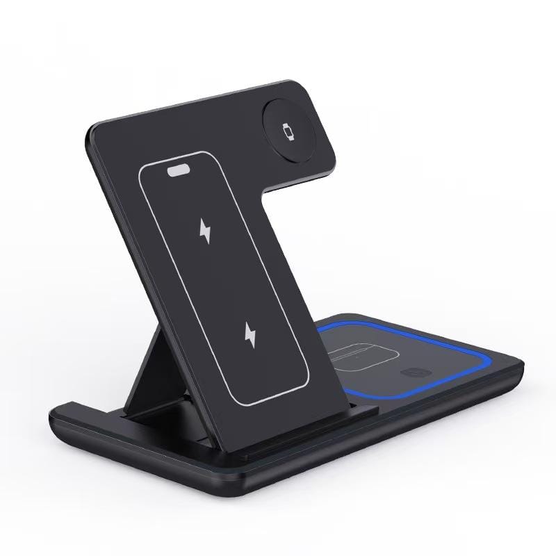 3 In 1 LED Fast Wireless Charger Stand Foldable Charging Station 3 In 1 LED Fast Wireless Charger Stand Foldable Charging Station