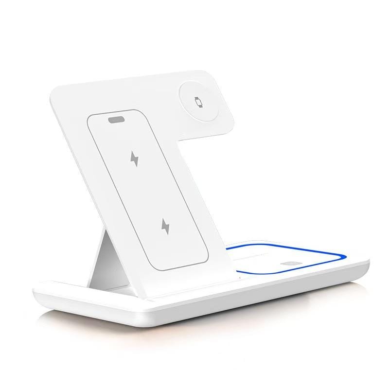 3 In 1 LED Fast Wireless Charger Stand Foldable Charging Station 3 In 1 LED Fast Wireless Charger Stand Foldable Charging Station