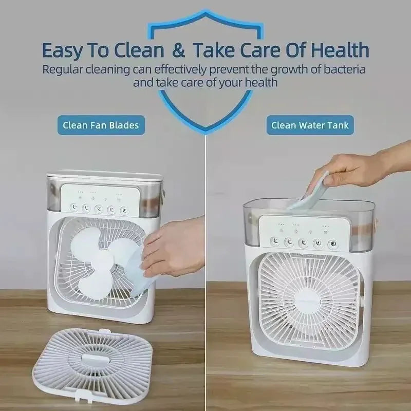 3-in-1 Mini Air Cooler Fan & Humidifier | Portable Evaporative Cooling | USB Powered | Home & Office 3-in-1 Mini Air Cooler, Fan & Humidifier — Portable Evaporative Cooling with 7-Color LED | Home & Office