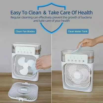 3-in-1 Mini Air Cooler Fan & Humidifier | Portable Evaporative Cooling | USB Powered | Home & Office 3-in-1 Mini Air Cooler, Fan & Humidifier — Portable Evaporative Cooling with 7-Color LED | Home & Office