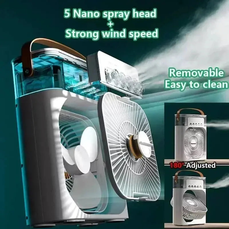 3-in-1 Mini Air Cooler Fan & Humidifier | Portable Evaporative Cooling | USB Powered | Home & Office 3-in-1 Mini Air Cooler, Fan & Humidifier — Portable Evaporative Cooling with 7-Color LED | Home & Office