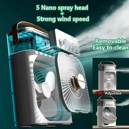 3-in-1 Mini Air Cooler Fan & Humidifier | Portable Evaporative Cooling | USB Powered | Home & Office 3-in-1 Mini Air Cooler, Fan & Humidifier — Portable Evaporative Cooling with 7-Color LED | Home & Office