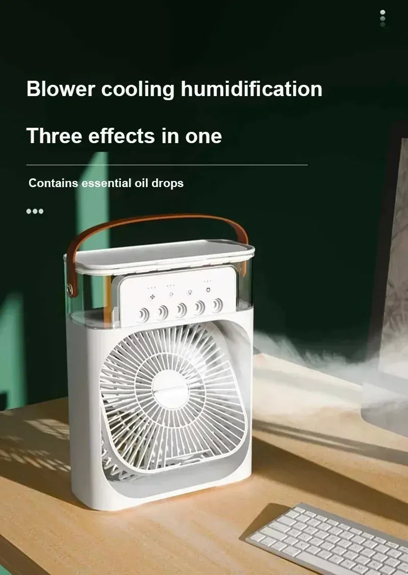 3-in-1 Mini Air Cooler Fan & Humidifier | Portable Evaporative Cooling | USB Powered | Home & Office 3-in-1 Mini Air Cooler, Fan & Humidifier — Portable Evaporative Cooling with 7-Color LED | Home & Office