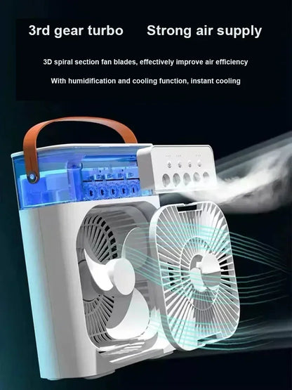 3-in-1 Mini Air Cooler Fan & Humidifier | Portable Evaporative Cooling | USB Powered | Home & Office 3-in-1 Mini Air Cooler, Fan & Humidifier — Portable Evaporative Cooling with 7-Color LED | Home & Office
