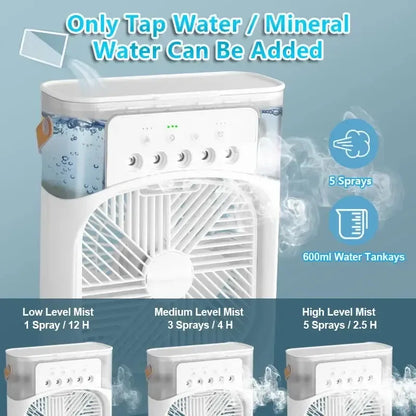 3-in-1 Mini Air Cooler Fan & Humidifier | Portable Evaporative Cooling | USB Powered | Home & Office 3-in-1 Mini Air Cooler, Fan & Humidifier — Portable Evaporative Cooling with 7-Color LED | Home & Office