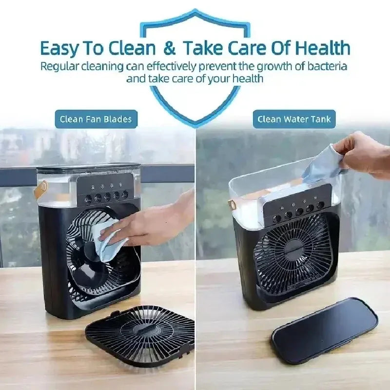 3-in-1 Mini Air Cooler Fan & Humidifier | Portable Evaporative Cooling | USB Powered | Home & Office 3-in-1 Mini Air Cooler, Fan & Humidifier — Portable Evaporative Cooling with 7-Color LED | Home & Office