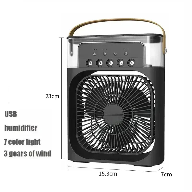 3-in-1 Mini Air Cooler Fan & Humidifier | Portable Evaporative Cooling | USB Powered | Home & Office 3-in-1 Mini Air Cooler, Fan & Humidifier — Portable Evaporative Cooling with 7-Color LED | Home & Office
