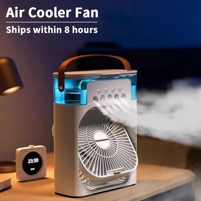 3-in-1 Mini Air Cooler Fan & Humidifier | Portable Evaporative Cooling | USB Powered | Home & Office 3-in-1 Mini Air Cooler, Fan & Humidifier — Portable Evaporative Cooling with 7-Color LED | Home & Office