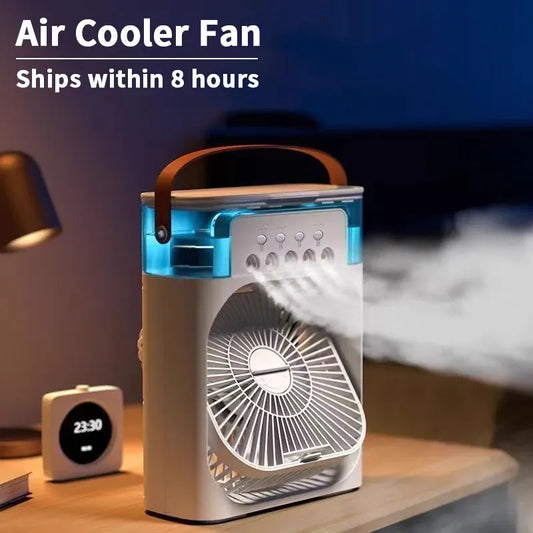 3-in-1 Mini Air Cooler Fan & Humidifier | Portable Evaporative Cooling | USB Powered | Home & Office 3-in-1 Mini Air Cooler, Fan & Humidifier — Portable Evaporative Cooling with 7-Color LED | Home & Office
