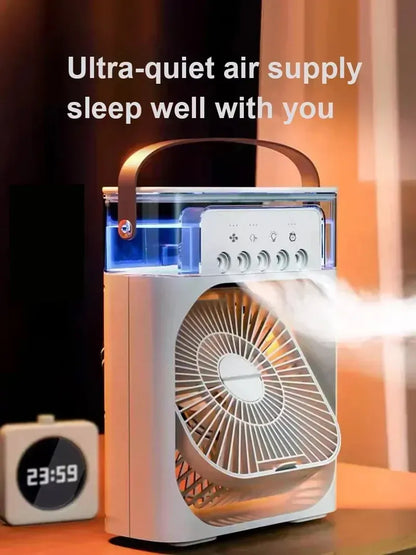 3-in-1 Mini Air Cooler Fan & Humidifier | Portable Evaporative Cooling | USB Powered | Home & Office 3-in-1 Mini Air Cooler, Fan & Humidifier — Portable Evaporative Cooling with 7-Color LED | Home & Office