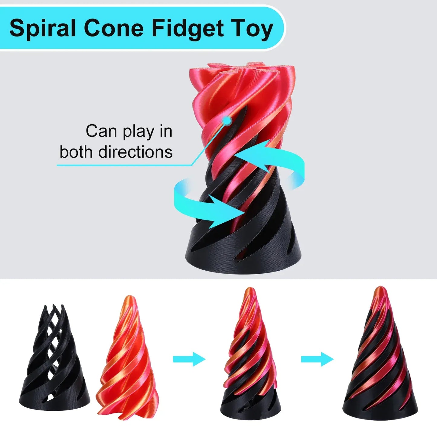 3-Pack Spiral Cone Fidget Toys | Impossible Pyramid Design 3 Pack Spiral Cone Fidget Toys 3D Printed Impossible Passthrough Pyramid Pillar Helix Screw Toys for Anxiety Relaxing