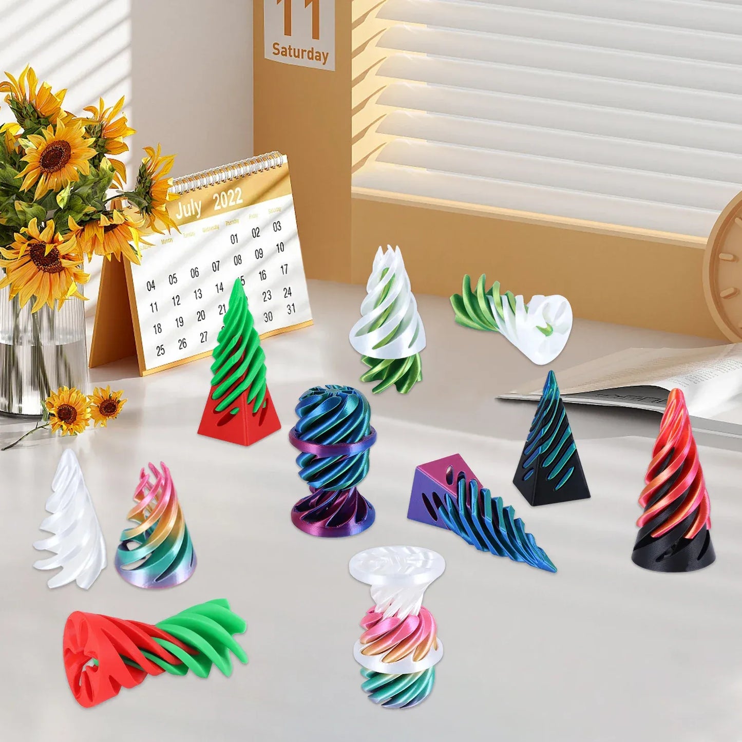 3-Pack Spiral Cone Fidget Toys | Impossible Pyramid Design 3 Pack Spiral Cone Fidget Toys 3D Printed Impossible Passthrough Pyramid Pillar Helix Screw Toys for Anxiety Relaxing