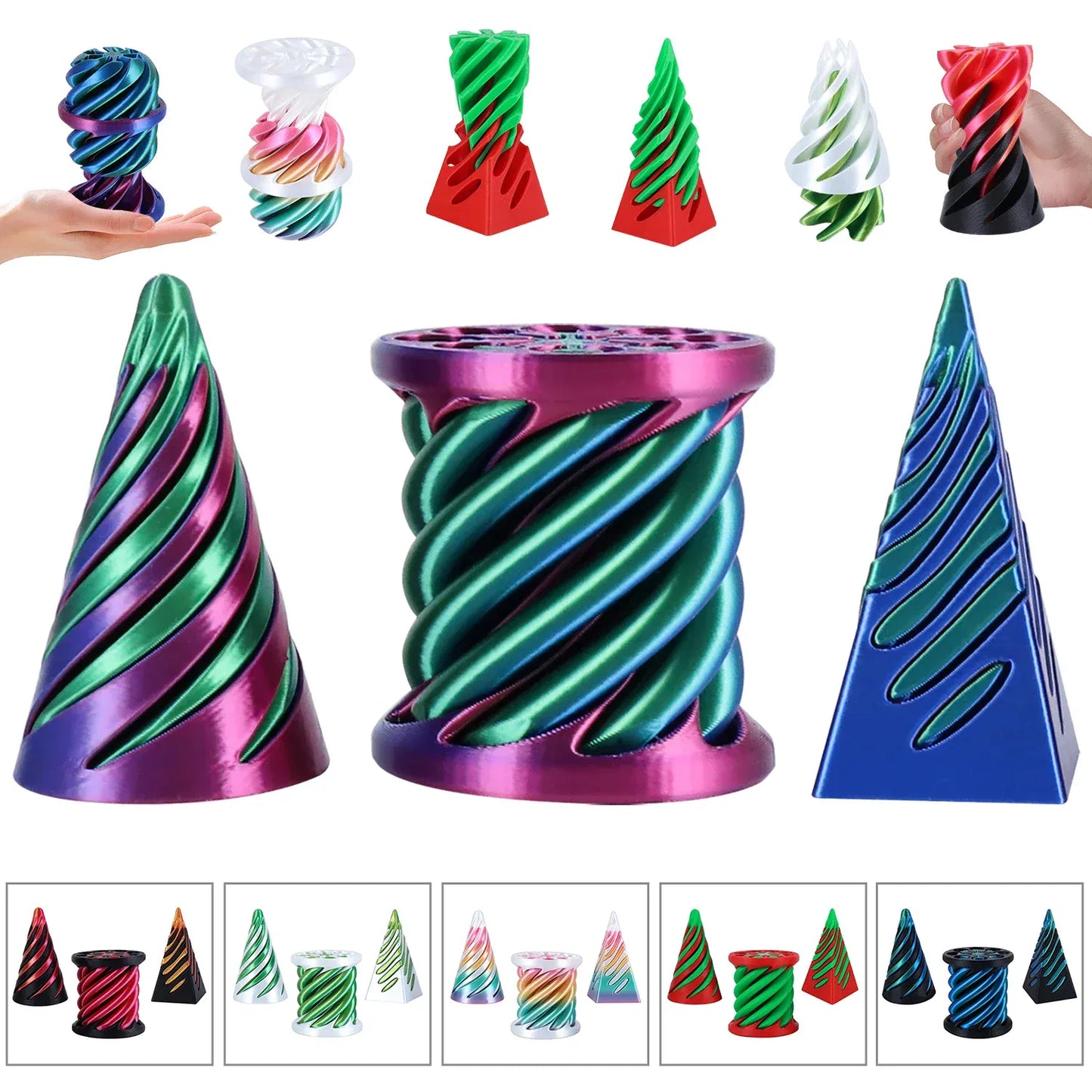 3-Pack Spiral Cone Fidget Toys | Impossible Pyramid Design 3 Pack Spiral Cone Fidget Toys 3D Printed Impossible Passthrough Pyramid Pillar Helix Screw Toys for Anxiety Relaxing