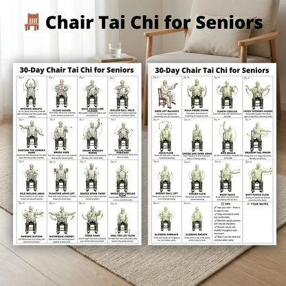 30-Day Tai Chi Exercise Poster for Seniors, Frameless 30-Day Tai Chi Exercise Poster for Seniors, Frameless