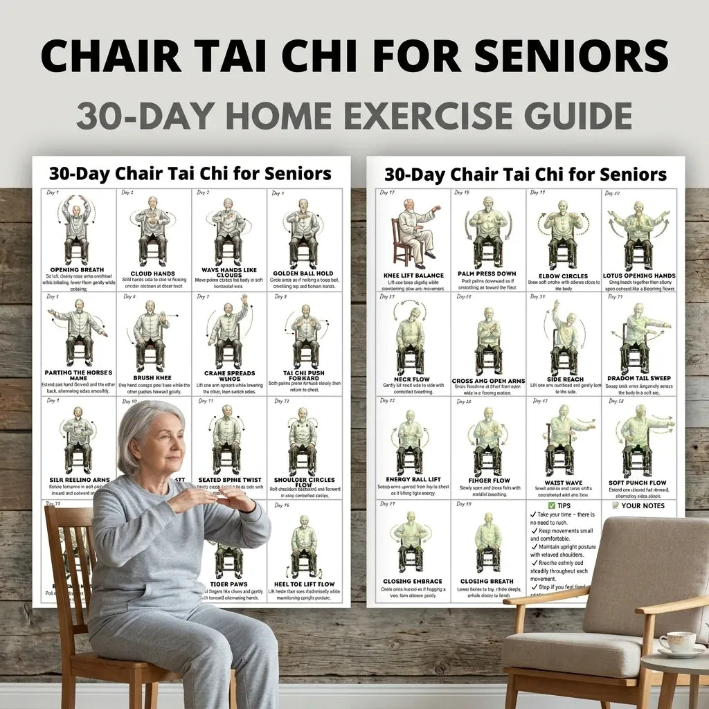 30-Day Tai Chi Exercise Poster for Seniors, Frameless 30-Day Tai Chi Exercise Poster for Seniors, Frameless