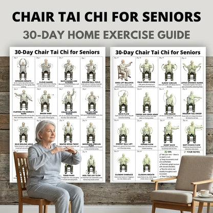 30-Day Tai Chi Exercise Poster for Seniors, Frameless 30-Day Tai Chi Exercise Poster for Seniors, Frameless