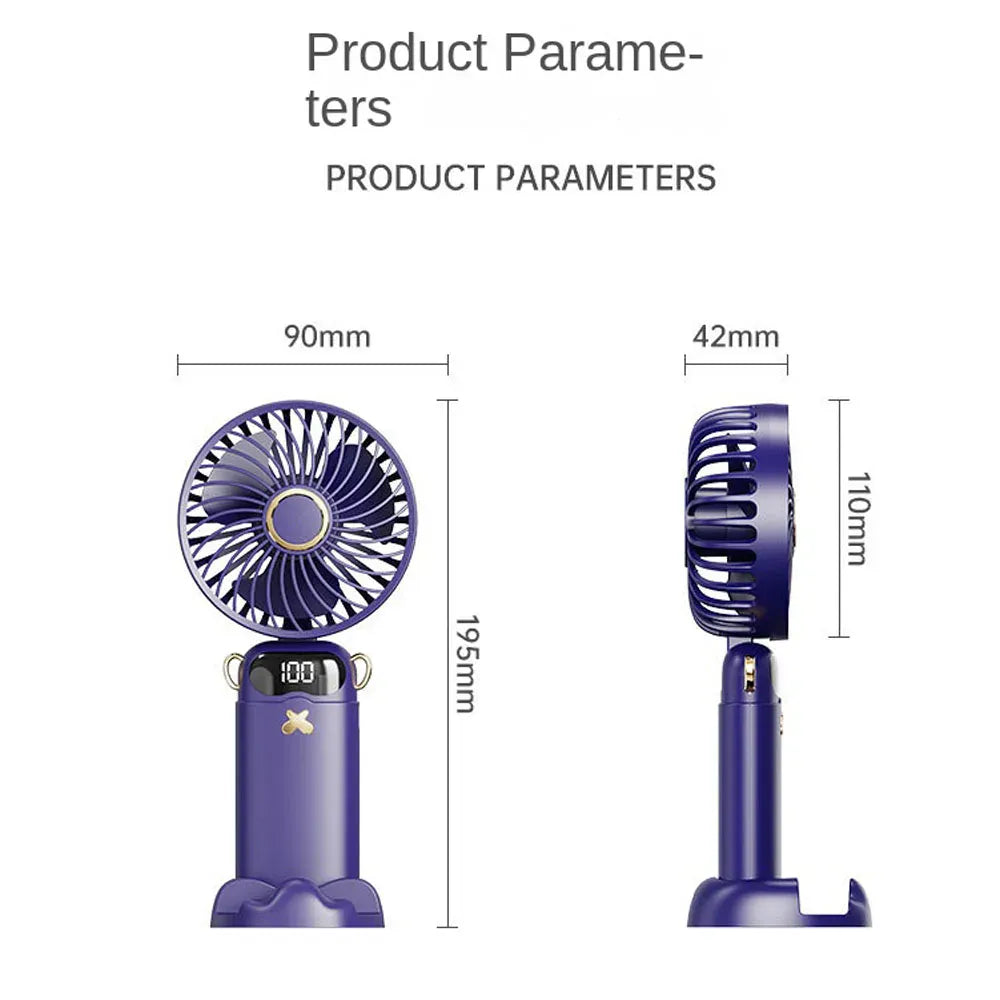 3000mAh Ultra-Quiet USB Mini Handheld Fan Portable Desk Fans 5 Speed USB Rechargeable Fan with Phone Stand and Display Screen 3000mAh Ultra-Quiet USB Mini Handheld Fan Portable Desk Fans 5 Speed USB Rechargeable Fan with Phone Stand and Display Screen
