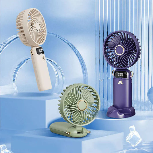 3000mAh Ultra-Quiet USB Mini Handheld Fan Portable Desk Fans 5 Speed USB Rechargeable Fan with Phone Stand and Display Screen 3000mAh Ultra-Quiet USB Mini Handheld Fan Portable Desk Fans 5 Speed USB Rechargeable Fan with Phone Stand and Display Screen