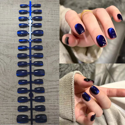 30Pcs Blue Cat eye Wearable Press on Nails Short Square Full Cover False Nails Artificial Ballet Reusable Fake Nails for Women 30Pcs Blue Cat eye Wearable Press on Nails Short Square Full Cover False Nails Artificial Ballet Reusable Fake Nails for Women