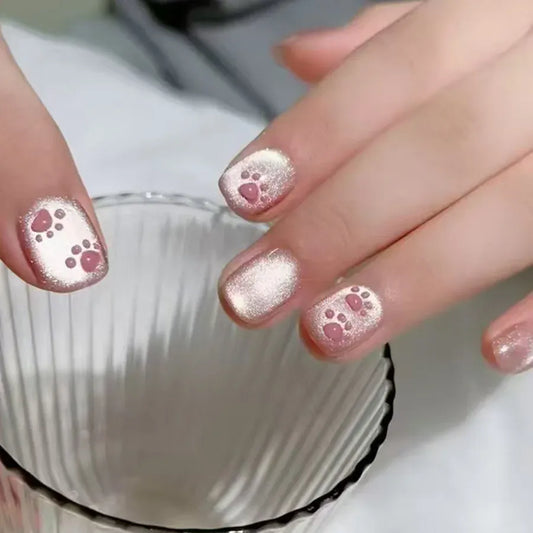 30pcs/set cat eyes fake nails cute heart polka dot cat's paw velvet glossy short medium square almond tips press on false nail 30pcs/set cat eyes fake nails cute heart polka dot cat's paw velvet glossy short medium square almond tips press on false nail