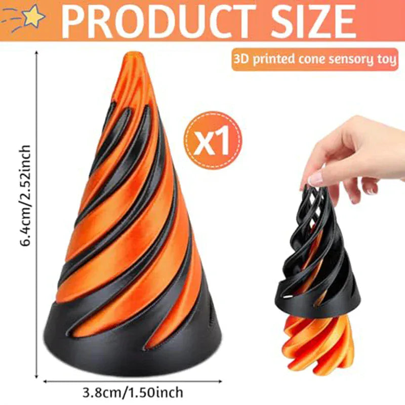 3D Printed Spiral Cone Toy | Impossible Pyramid Fidget 3D Printed Spiral Cone Toy Impossible Pyramid Passthrough Sculpture Pass Through Pyramid Fidget Toy Mini Vortex Thread Illusion
