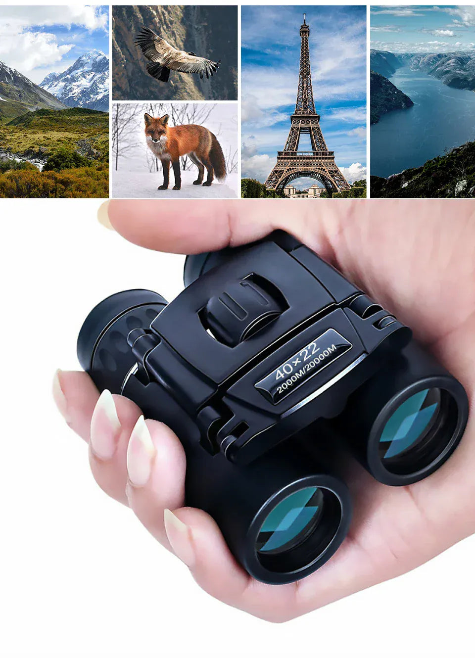 40x22 Mini Binoculars - BAK4 FMC, Folding, Water Resistant for Hunting & Travel 40x22 HD Powerful Binoculars 2000M Long Range Folding Mini Telescope BAK4 FMC Optics For Hunting Sports Outdoor Camping Travel