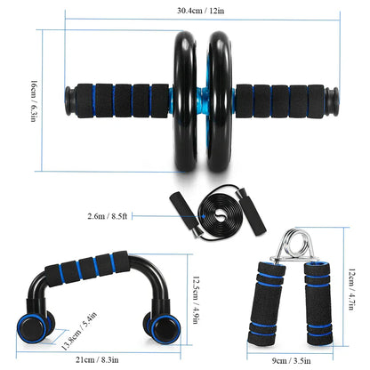 5-In-1 AB Wheel Roller Kit with Push-Up Bar Jump Rope Hand Gripper and Knee Pad 5-In-1 AB Wheel Roller Kit with Push-Up Bar Jump Rope Hand Gripper and Knee Pad