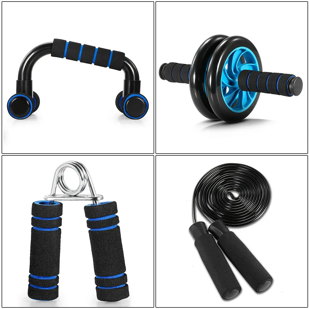 5-In-1 AB Wheel Roller Kit with Push-Up Bar Jump Rope Hand Gripper and Knee Pad 5-In-1 AB Wheel Roller Kit with Push-Up Bar Jump Rope Hand Gripper and Knee Pad