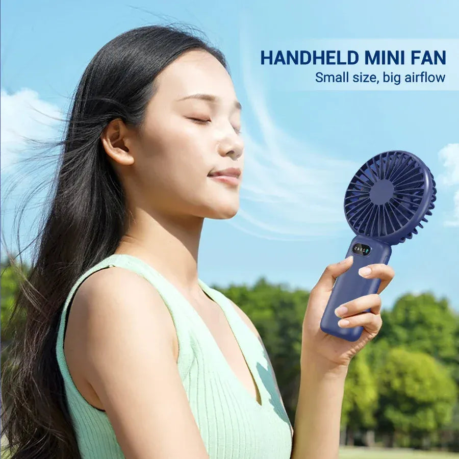 5-Speed Mini Handheld Fan USB Rechargeable Phone Stand | Wahooly 5-Speed Mini Handheld Fan — Foldable, USB Rechargeable with Phone Stand & Digital Display