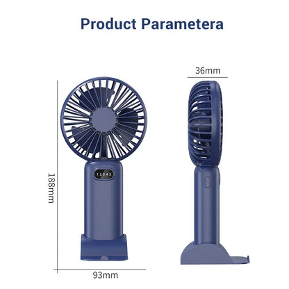 5-Speed Mini Handheld Fan USB Rechargeable Phone Stand | Wahooly 5-Speed Mini Handheld Fan — Foldable, USB Rechargeable with Phone Stand & Digital Display