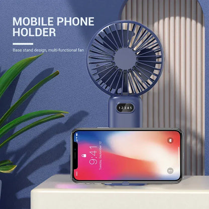 5-Speed Mini Handheld Fan USB Rechargeable Phone Stand | Wahooly 5-Speed Mini Handheld Fan — Foldable, USB Rechargeable with Phone Stand & Digital Display
