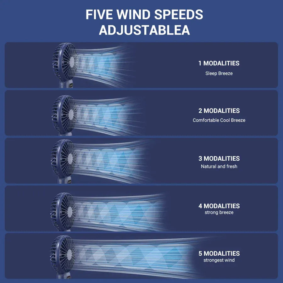 5-Speed Mini Handheld Fan USB Rechargeable Phone Stand | Wahooly 5-Speed Mini Handheld Fan — Foldable, USB Rechargeable with Phone Stand & Digital Display