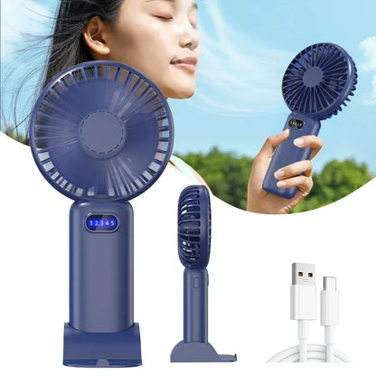 5-Speed Mini Handheld Fan USB Rechargeable Phone Stand | Wahooly 5-Speed Mini Handheld Fan — Foldable, USB Rechargeable with Phone Stand & Digital Display
