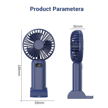 5-Speed Mini Handheld Fan USB Rechargeable Phone Stand | Wahooly 5-Speed Mini Handheld Fan — Foldable, USB Rechargeable with Phone Stand & Digital Display